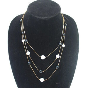 Vtg Art Deco 3 String Beaded Retro MCM Abstract Costume Jewelry Necklace